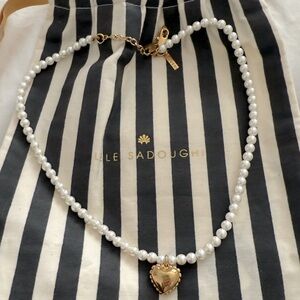 Lele Sadoughi Gold Lace Heart Pearl Necklace